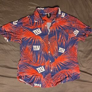 New York Giants Size Large NFL Hawaiian Button Up Shirt NY Short Sleeve Red Blue